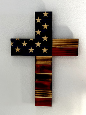 Rustic Handmade American Flag Wooden Cross