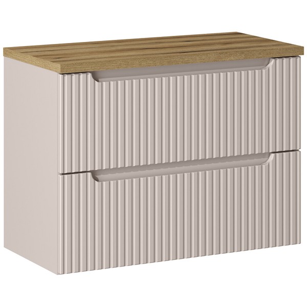 Badezimmer Waschtischunterschrank 80 Cm Waschtisch Kaschmir Beige Eiche Gerillt-image
