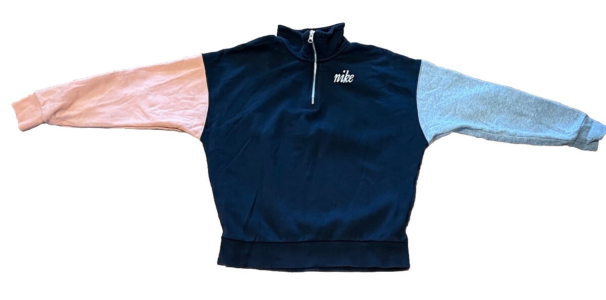 Nike quarter zip Pullover Color Block Sweatshirt SZ XS Black Grey