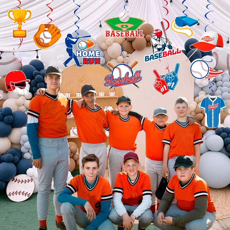 33 Piezas Suministros de Fiesta de Béisbol Niño y Niña Cumpleaños Decoración Espirales Colgantes Foto 4 de 4
