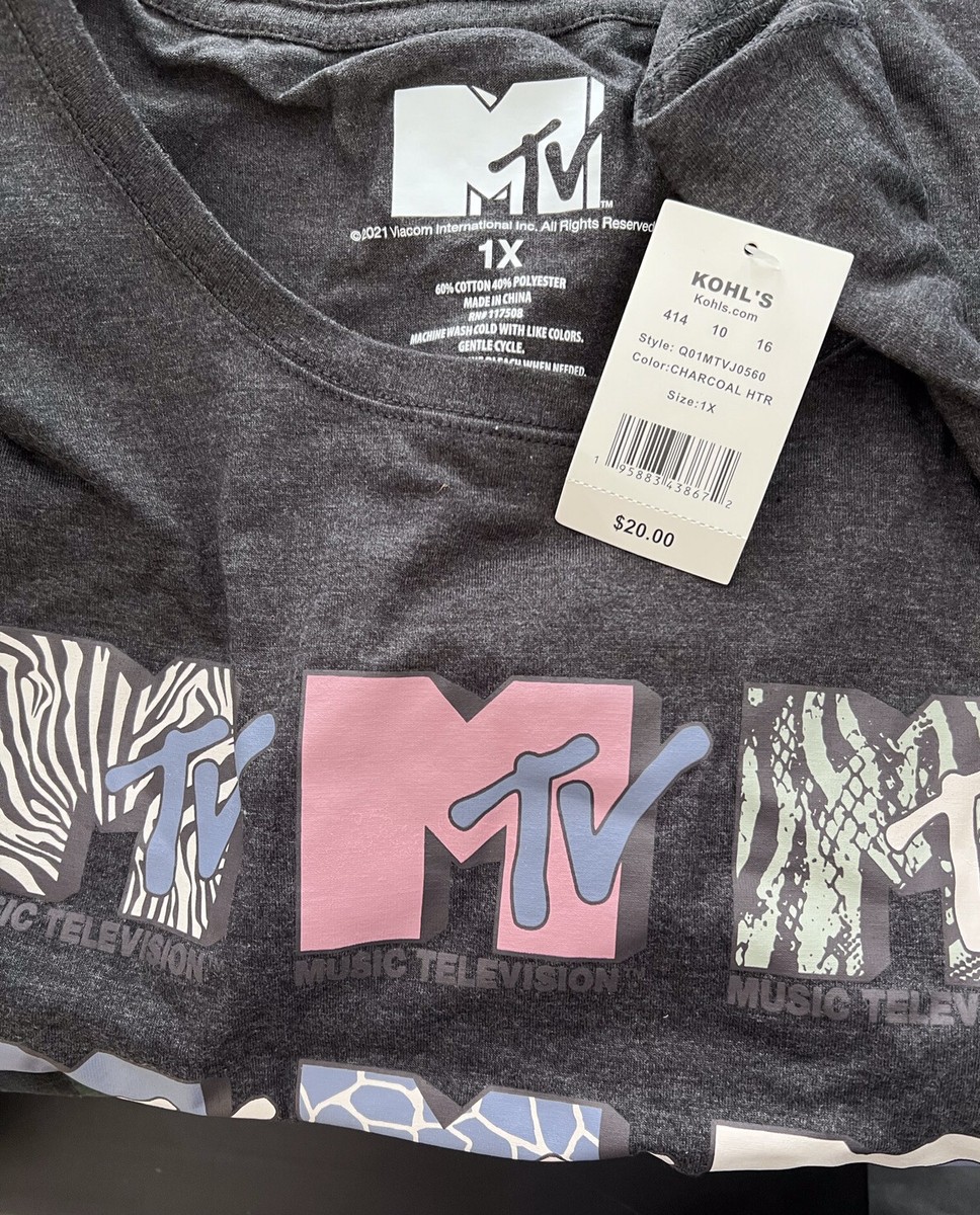 MTV Official Multi Logo Womens Gray Multi Color T-Shirt Plus Size