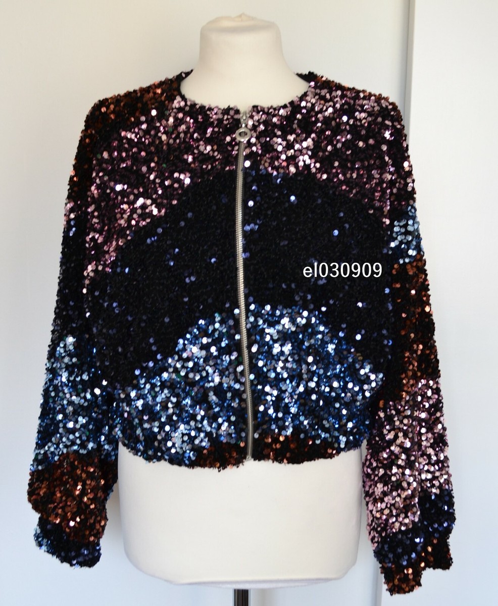 ZARA MULTICOLOUR SEQUIN BOMBER JACKET REF. 9432/720 SIZE S