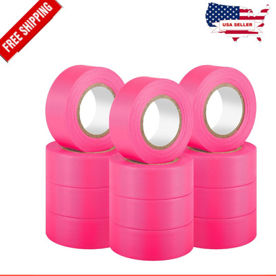 12 Pack Fluorescent Pink Flagging Tape Non-Adhesive Plastic Ribbon Neon Marking