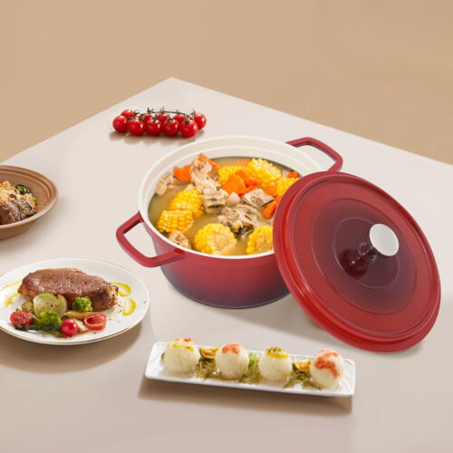 Red Stew Pot with Lid Ceramic Round Stew Pot Pot for Braising Stews Roasting - Picture 4 of 19