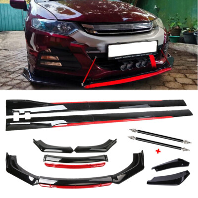 Front Bumper Lip Chin Spoiler Splitter Glossy Black Red For Honda Insight