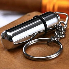 Stainless Steel Cigar Punch Cutter with Key Chain Ring Silver Color Bullet Shape