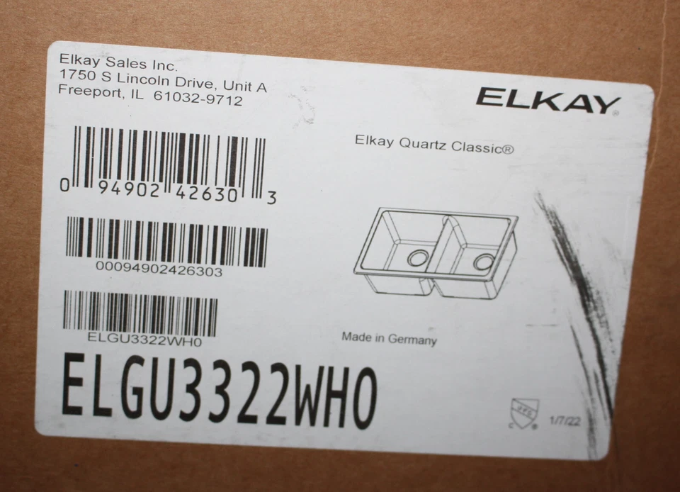 Elkay 石英经典 33 英寸底装 2盆石英复合厨房水槽白色 — 第 3/3 张图片