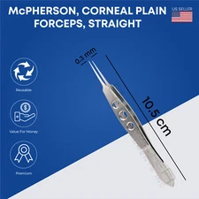 McPherson Corneal Plain Forceps 0.3mm Tip Straight 10.5 cm Ophthalmic Instrument