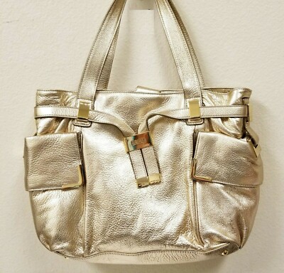 NEW MICHAEL KORS BEVERLY PALE GOLD METALLIC LEATHER,HARDWARE