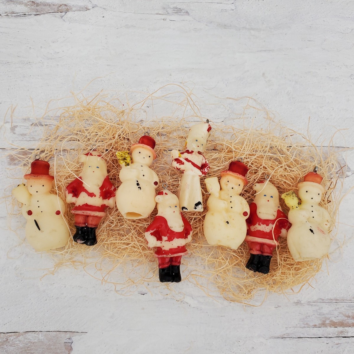 Vintage Tavern Lot of 8 Hard Wax Christmas Tree Ornaments - Santa