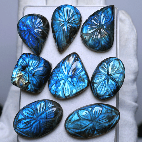 Lote 8 piezas piedras preciosas cabujón talladas a mano de labradorita natural de alta calidad 21 mm-31 mm - Imagen 2 de 11