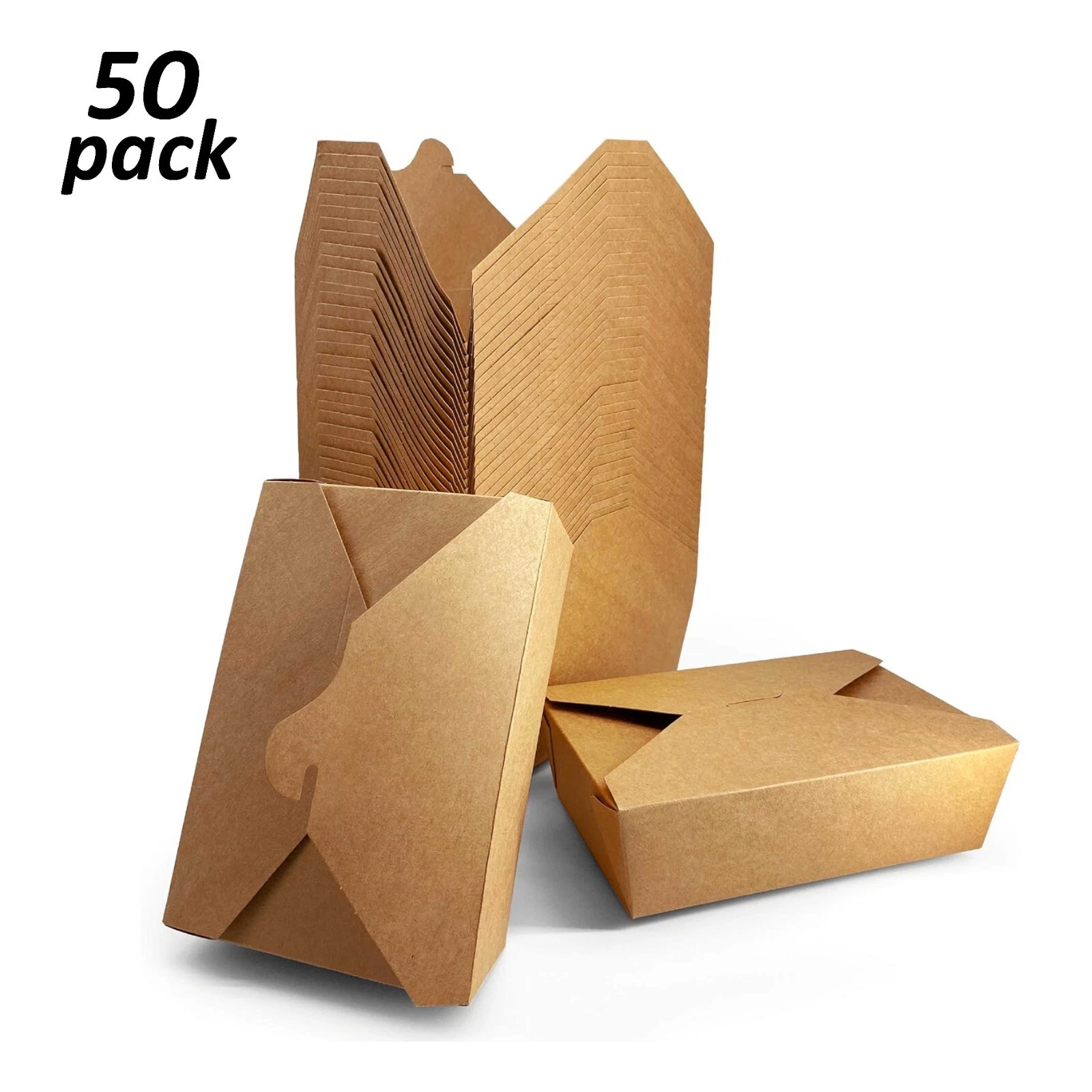 Take Out Food Containers 50PK Paper – Leakproof, Grease Resistant, Microwave