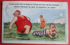 DONALD MCGILL Comic SEASIDE FAT LADY BIG BUM KEEP A FOOT ON THE BOTTOM IN SEA