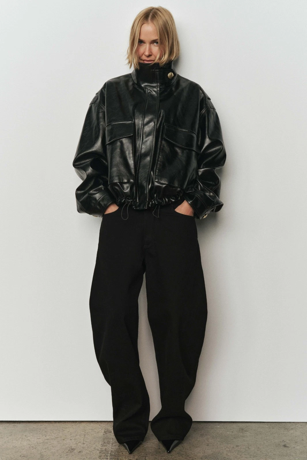 Annette Leather Jacket Women’s Black Cropped Oversized Genuine Leather Jacket image 5