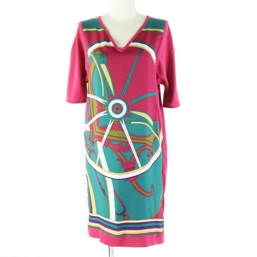 HERMÈS Abito HERMES rosa prugna seta twill puro scollo a V taglia 36 (autentico)