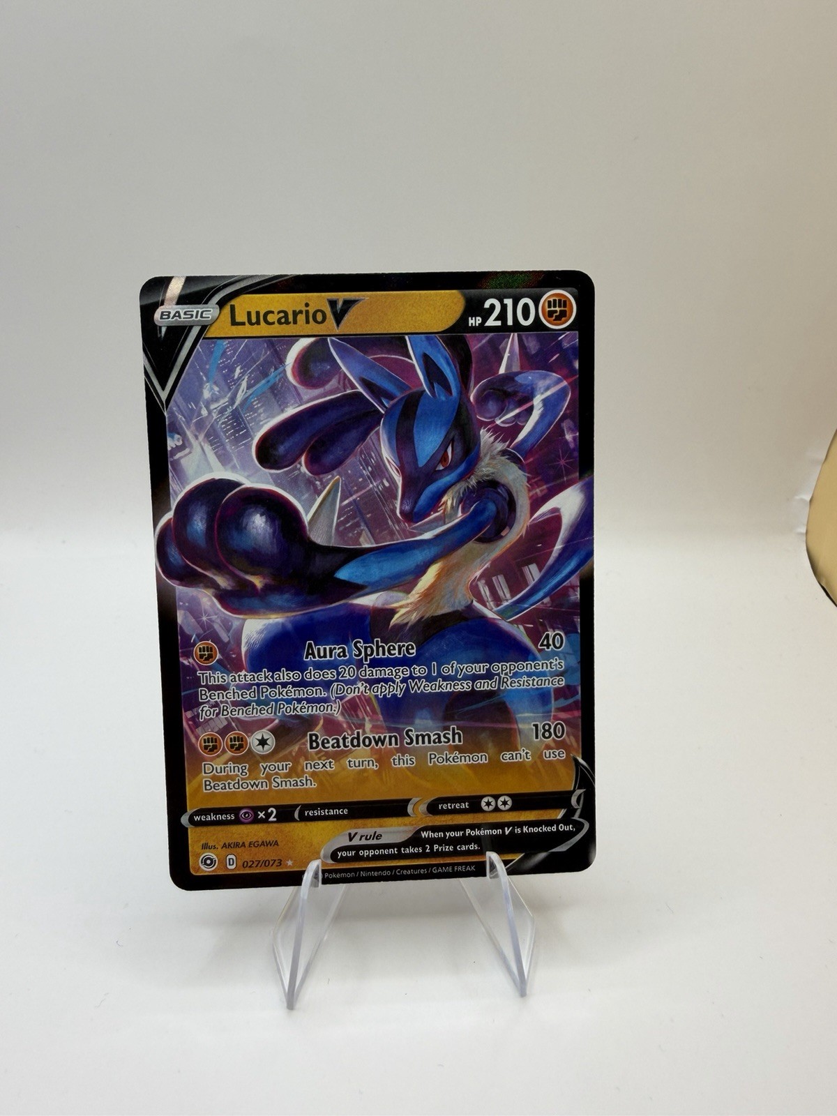 Lucario V 027/073 Holo V Rare Champion's Path Pokemon Near Mint