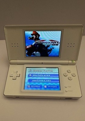 Nintendo DS Lite White Bundle w/ Charger + Mario Kart DS + New