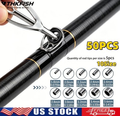 50pcs Rod Tip Repair Kit 10 Sizes Fishing Rod Tips Replacement Pole Top Guide 