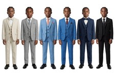 Sirri Boys' 7-Piece Self-Patterned Suit Set – Slim Fit Wedding Party Prom Outfit