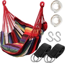Hammock Chair Hanging Rope Swing Seat for Indoor Outdoor, Sturdy Rainbow 
