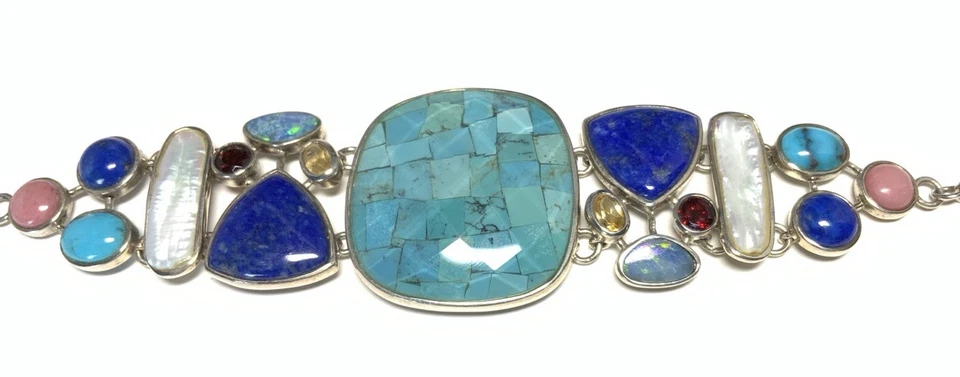 Brazalete de cadena de piedras preciosas surtidas Whitney Kelly de ley 925 8,25 pulgadas KP15 Foto 4 de 4