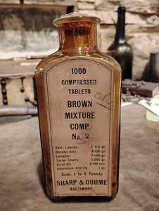 Antique Early 1880s Apothecary  Compressed Pills Brown Mixture Comp. No.2 Bottle