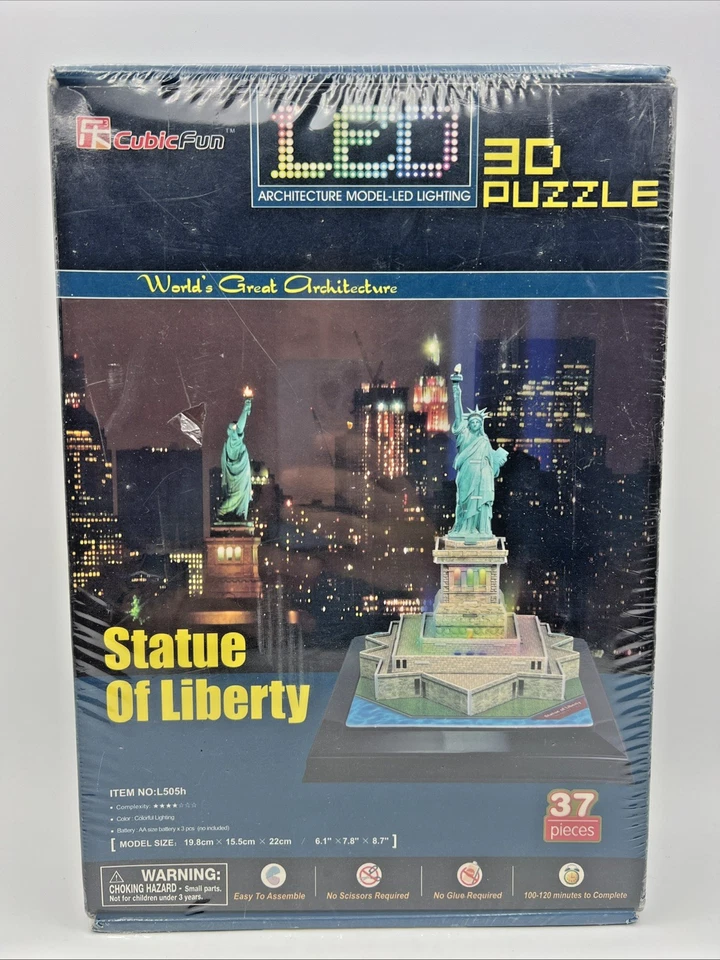CubicFun LED 3D Puzzle Statue of Liberty 37pcs Model Kit New Factory Sealed Box - Image 2 of 4