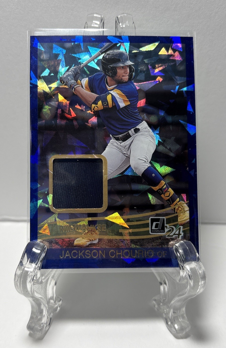 2024 Panini Donruss - Retro 1984 Materials Jackson Chourio #1 Blue Ice (MEM, RC)