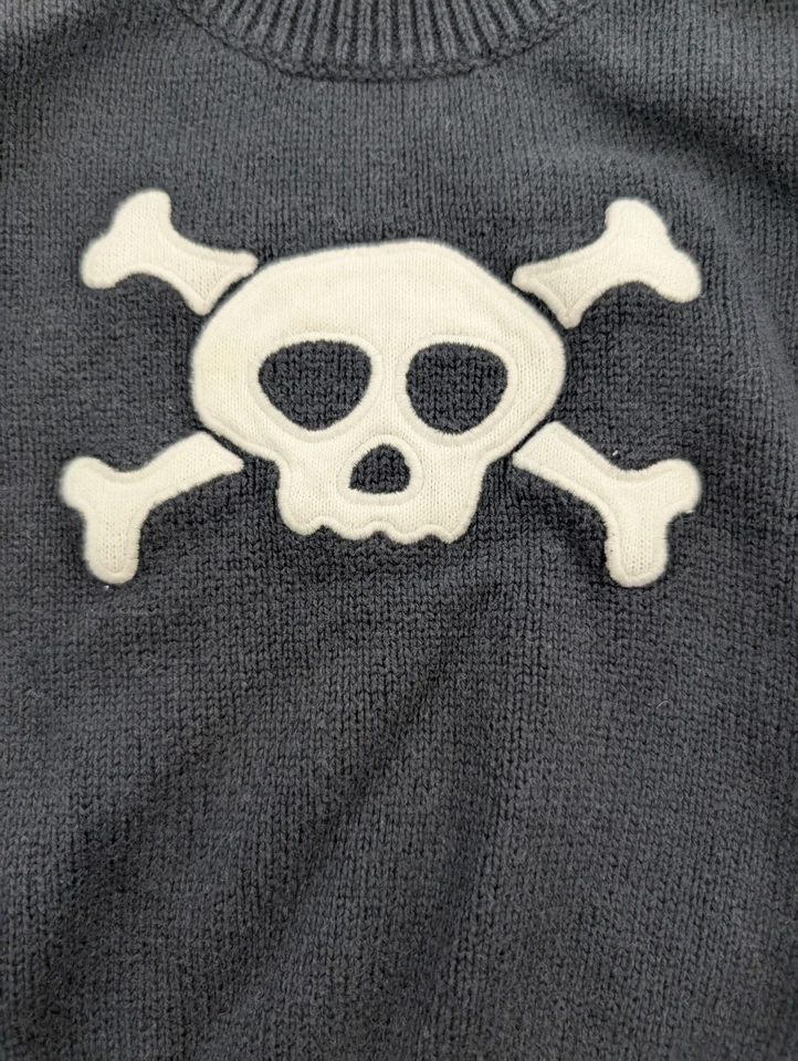Gymboree Navy Skull Long Sleeve Knit Sweater Halloween Pirate Size 3-6 Months - Image 2 of 4