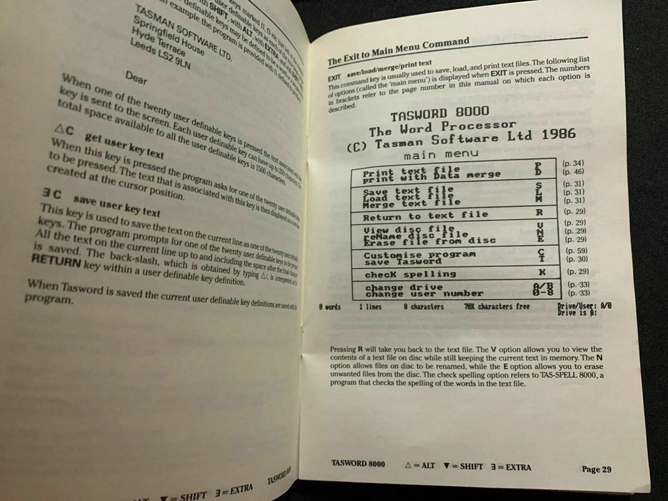 Vintage TASWORD 8000 The Word Processor Amstrad Manual - Image 2 of 3