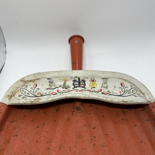 JV Reed VTG USA Orange Metal Dustpan Mid Century Modern Dutch Folk Art M. Taber