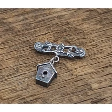 Vintage Sterling Brown County Silver Birdhouse Pin Brooch Dainty Cottagecore