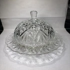 VINTAGE 1960'S ANCHOR HOCKING ROUND CUT GLASS BUTTER DISH