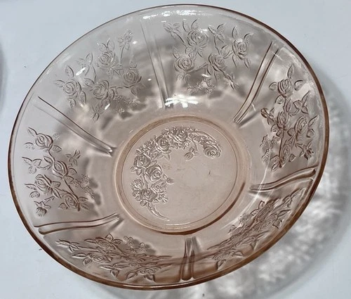 Vtg Sharon Depression Glass Bowl Federal Cabbage Roses Pink Serving 10" Large