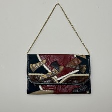 Vintage Varon Snakeskin Lizard Patchwork Shoulder Clutch Bag Browns Black
