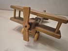 Vintage Wooden Hand Made Bi-Plane Airplane Toy 10 inches square Propeller Spins — photo 1