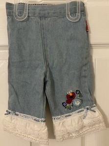 Vintage Y2K Sesame Street Elmo Embroidered Lace Flare Jeans Baby Girl 12 Months