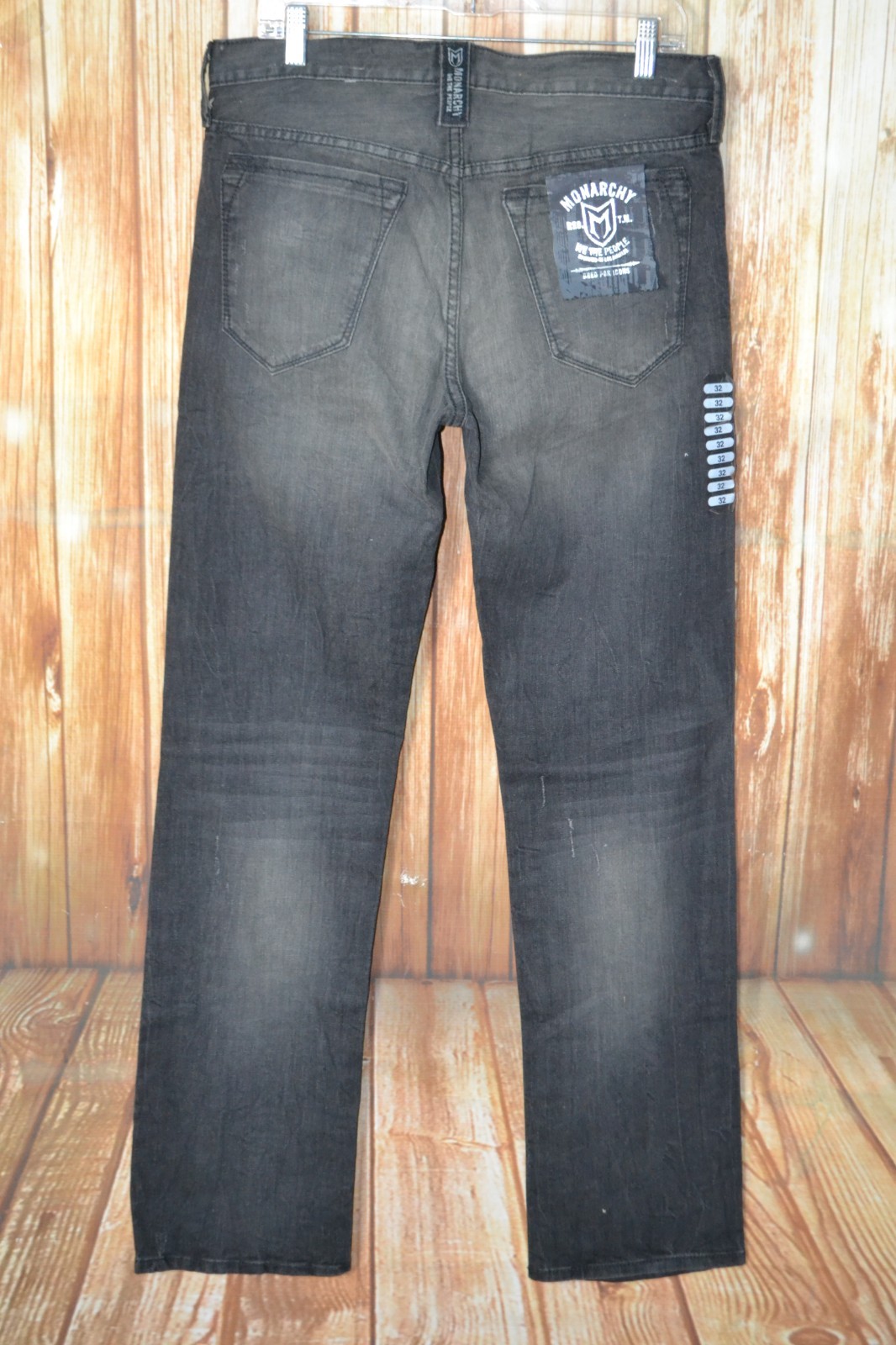 NWT Monarchy Men Straight Black Distressed Cotton Blend Jeans Sz 32x34 image 3