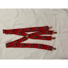 Vintage Mickey Mouse Red Suspenders X-Back Adjustable Gold Clips Disney