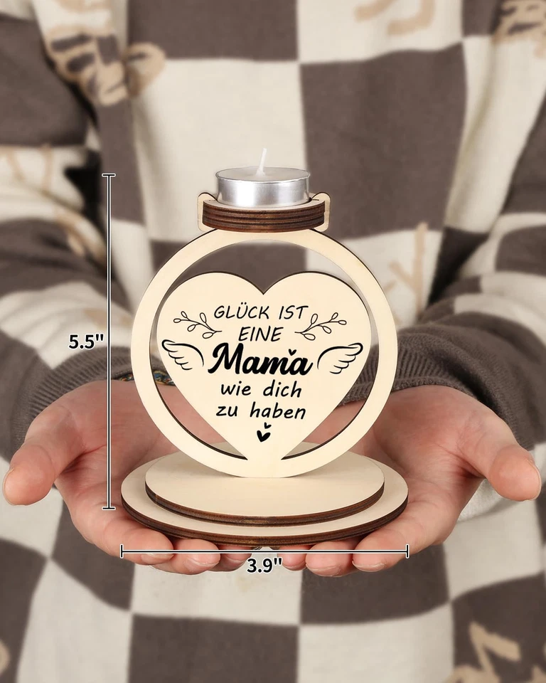 Holzherz Kerzenhalter Geschenk für Mama Geburtstag Weihnachten Muttertag Frauen - Bild 4 von 4