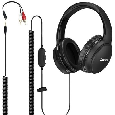 19.5Ft / 6M Extra Long Cord Headphones for TV PC with Volume Control, Spring Coi