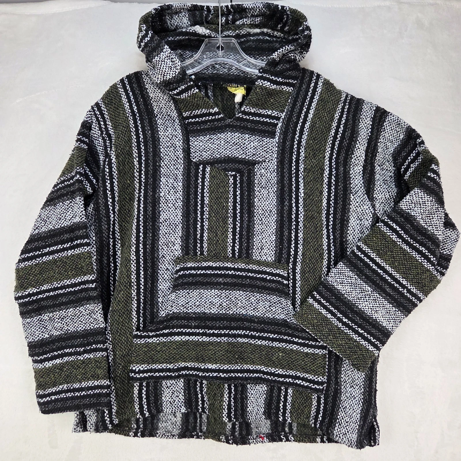 Men's Vintage Franks Textiles Multicolor Striped Baja Hoodie Hippie Poncho Sz M