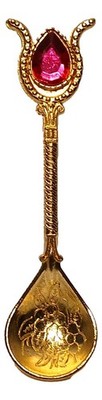 Turkish Tulip Tea/Coffee Spoon - Gold-Tone Floral Ottoman Style with Pink Bead