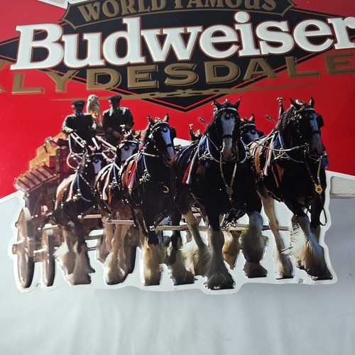 "SIGNO DE CERVEZA CLYDESDALE de metal Budweiser de colección 30,5""x24"" lata de caballo 1992 en relieve RARO" - Imagen 12 de 14