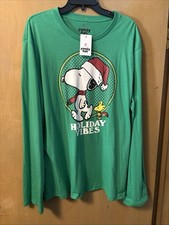 Peanuts Green Snoopy Woodstock Christmas Long Sleeve Shirt