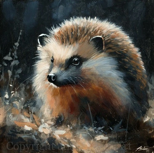HEDGEHOG PORTRAIT ORIGINAL WILDLIFE ART PAINTING 30 x 30 cm by JOHN SILVER BA