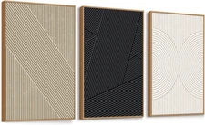 Neutral Modern Line Framed Canvas Wall Art Set of 3, 16"X24" Large Abstract Art 