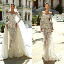 Elegant Off Shoulder Mermaid Wedding Dress Long Sleeved Lace Bridal Gown