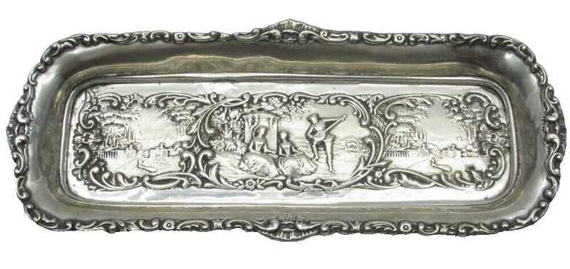 Henry Matthews Birmingham 1901 Art Nouveau Sterling Silver Vanity Tray.