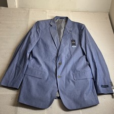 NEW Stafford Classic Fit Sport Coat Blazer Men 46L Stretch Comfort Mid Blue 140